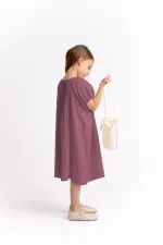 Robe en lin côtelé prune 2-7 ans