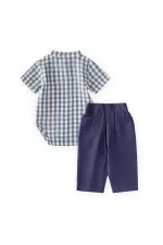 Ensemble chemise et body 0-3 ans à carreaux indigo