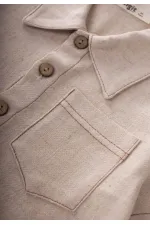 Kısa Kollu Keten Gömlek 2-7 Yaş Naturel