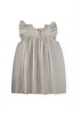 Nakışlı Organik Müslin Elbise 2-8 Yaş Su Yeşili