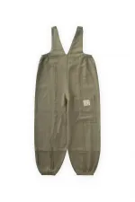V-Neck Elasticated Linen Overalls for 2-7 Years Old Khaki Green
