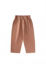 Organic Wide-Fit Muslin Trousers with Ruffled Waistband, Ages 1-8, Light Brown Organic Wide-Fit Muslin Trousers with Ruffled Waistband, Ages 1-8, Light Brown