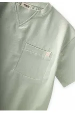 T-shirt à col travaillé, 2-12 ans, vert turquoise