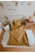 Parure de lit en mousseline avec pochette 100 x 135 cm +/- 3 cm, drap-housse 120 x 150 cm, taie d'oreiller 35 x 45 cm, jaune moutarde