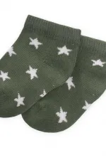 Star Patterned Baby Bootie Socks for 0-4 Years Khaki Green