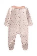 Crispy Floral Patterned Baby Collar Jumpsuit 0-9 Months Ecru