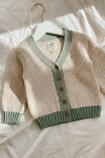 Triko Düğmeli Hırka 2-8 Yaş Doğal Yeşil