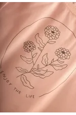 Long-sleeved patterned high-waisted trouser set for ages 2-8, salmon color.