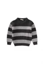 Selanik Çizgili Triko Kazak 2-8 Yaş Antrasit