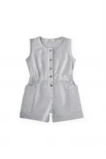 Yanları Cepli Kısa Boy Keten Tulum 2-7 Yaş Mavi Yanları Cepli Kısa Boy Keten Tulum 2-7 Yaş Mavi