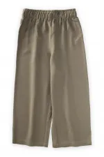Ruffle Waist Wide Linen Trousers 2-7 Years Khaki Green