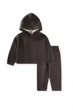 Simli Şardonlu Kısa Rahat Kesim Hoodie Takım 3-10 Yaş Antrasit