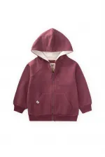 Gilet à capuche zippé prune 1-14 ans