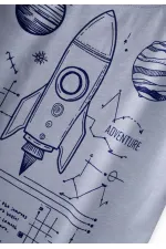 Roket Baskılı T-Shirt 2-12 Yaş Pastel Mavi