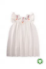 Robe en mousseline de coton biologique brodée, 2-8 ans, écru