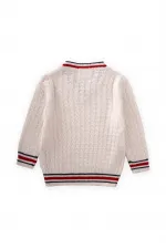 Saç Örgü V Yaka Kazak 2-9 Yaş Ekru