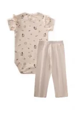 Patterned Ruffle Shoulder Bodysuit Set 0-3 Years Old Squirrel Pattern
