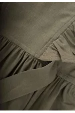 Yanları Bağcıklı Keten elbise 2-7 Yaş Haki Yeşil