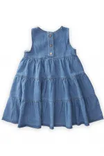 Katlı Kot Elbise 2-7 Yaş Mavi