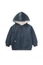 Hooded Zippered Cardigan 1-14 Years Old Navy Blue