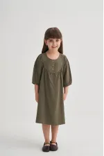 Tencel Robalı Elbise 2-7 Yaş Haki Yeşil