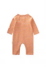 Çizgili Triko Tulum 0-3 Yaş Pudra Şeftali