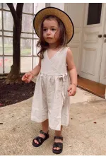 Keten Sarh Anvelop Elbise 2-7 Yaş Naturel