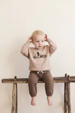 Hedgehog Printed Sweatshirt Set for 0-5 Years Old Beige