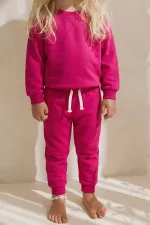 Ensemble cardigan basique et sweat-shirt à détails, fuchsia, 3-8 ans