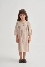 Tencel Robalı Elbise 2-7 Yaş Bej