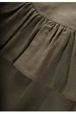 Beli Volanlı Keten Tulum 2-7 Yaş Haki Yeşil