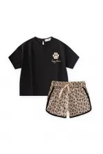 Ensemble short et t-shirt à motifs, 1 à 7 ans, noir