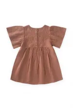 Robe à manches papillon brodée de fleurs, 2-8 ans, marron clair