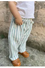 Müslin Pantolon 1-10 Yaş Yeşil Çizgili