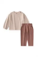 Velvet Trousers and T-Shirt Set, Ages 1-7, Ecru