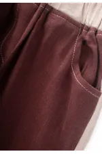 İki Renkli Keten Pantolon 2-7 Yaş Mürdüm