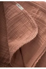 Dantel İşlemeli Tekkat Müslin Battaniye 100X100 cm +/- 3 cm Açık Kahverengi