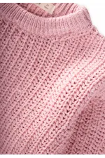 Bisiklet Yaka Selanik Triko Kazak 2-8 Yaş Pudra Pembe