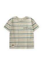 T-shirt à larges rayures brodées pour enfants de 2 à 10 ans, rayures vert menthe et kaki