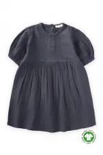 Robe en mousseline de coton bio à manches ballon, anthracite, 2-10 ans