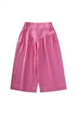 Korsajlı Büzgülü Keten Pantolon 2-7 Yaş Pembe