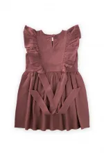 Yanları Bağcıklı Keten elbise 2-7 Yaş Mürdüm