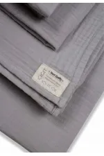 Parure de lit en mousseline avec pochette, housse de couette 100 x 135 cm +/- 3 cm, drap-housse 120 x 150 cm, taie d'oreiller 35 x 45 cm, gris