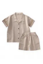 Embroidered Sleeves Shirt Shorts Linen Suit 2-7 Years Natural