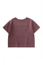 Kontrast Dikişli Keten Bluz 2-7 Yaş Mürdüm