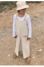 Salopette en lin à poches longues pour enfants de 2 à 7 ans, couleur naturelle