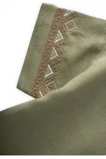 Kolları Nakışlı Gömlek Şort Keten Takım 2-7 Yaş Haki Yeşil