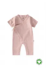 Organic Kruvaze Müslin Tulum 0-9 Ay Pudra Pembe