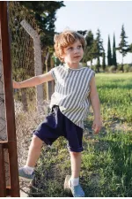 Müslin Bebe Patlı Takım 0-5 Yaş Lacivert Çizgili