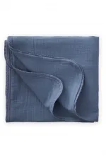 Couverture en mousseline simple épaisseur brodée de dentelle 100 x 100 cm +/- 3 cm Bleu indigo